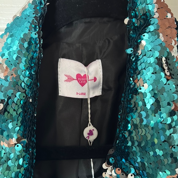 Teal and Silver Sequin Blazer Dress - Picture 2 of 4